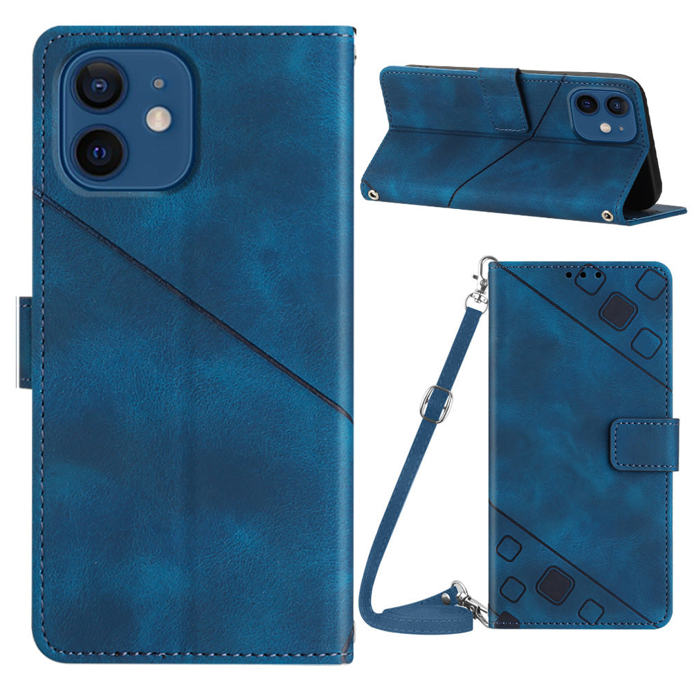PT005 YB Imprinting Series-7 for iPhone 12 12 Pro Wallet Stand Phone Case Imprinted Lines Leather Cover with Shoulder Strap PT005 YB Imprinting Series-7 for iPhone 12 12 Pro Wallet Stand Phone Case Imprinted Lines Leather Cover with Shoulder Strap